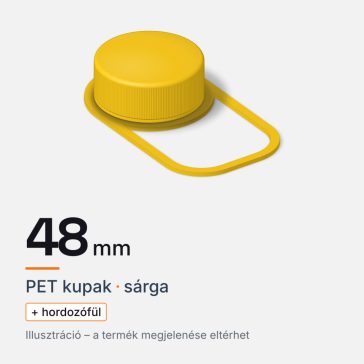 PET kupak 48 mm, sárga, hordozófüllel. Illusztráció, a termék megjelenése eltérhet.