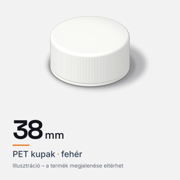PET kupak 38 mm, fehér, méretjelölés. Illusztráció, a termék megjelenése eltérhet.