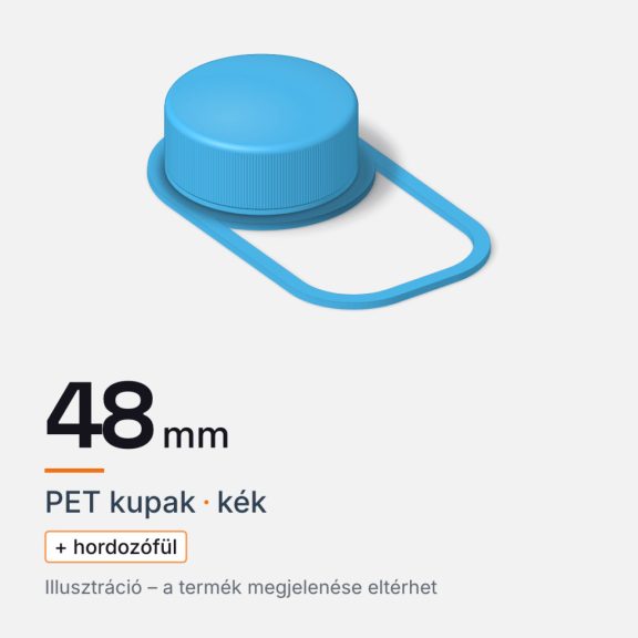 PET kupak 48 mm, kék, hordozófüllel, méretjelölés. Illusztráció, a termék megjelenése eltérhet.